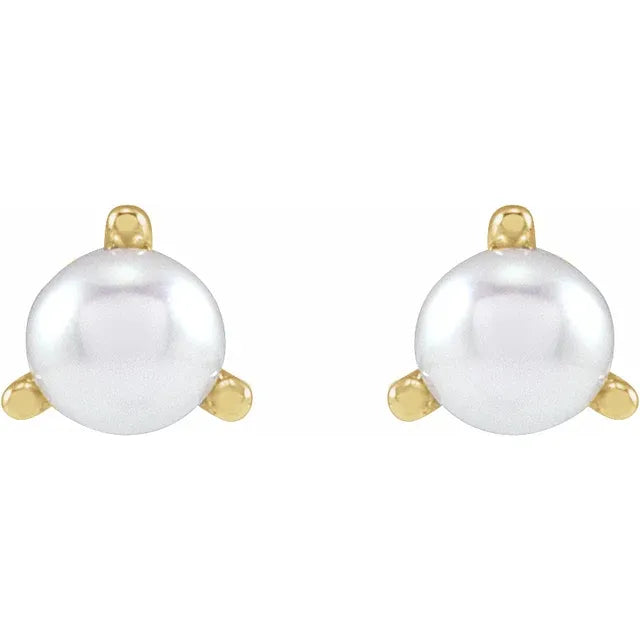 Tiny 14K Yellow Gold Cultured White Seed Pearl Earrings size 2.5 mm