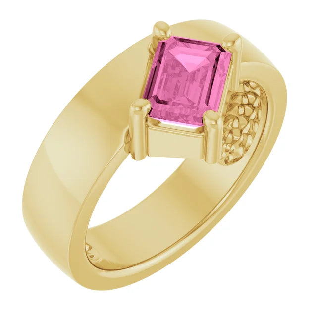 14K Yellow Pink Sapphire Asymmetric Solitaire Ring- Lab-Grown
