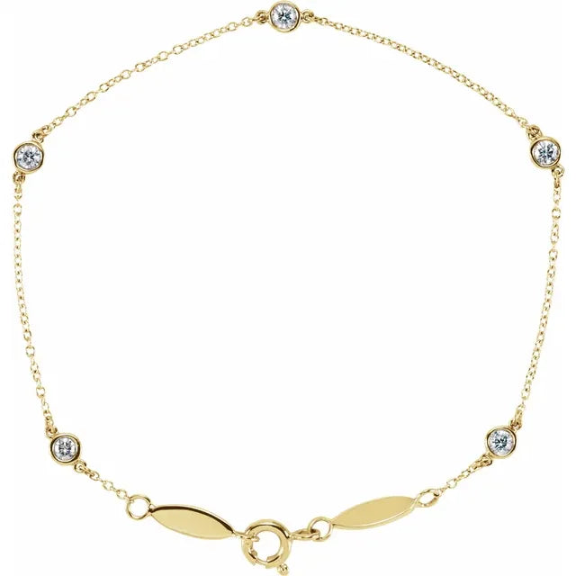 14k Yellow Gold 1/3 Carat Lab Grown Diamond Bezel Bracelet with 5 Stations