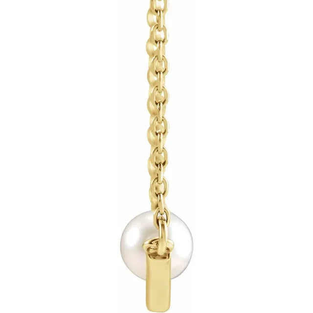 14K Yellow Gold Cultured V Shape Pendant with White Akoya Pearl , comes with 18" Necklace