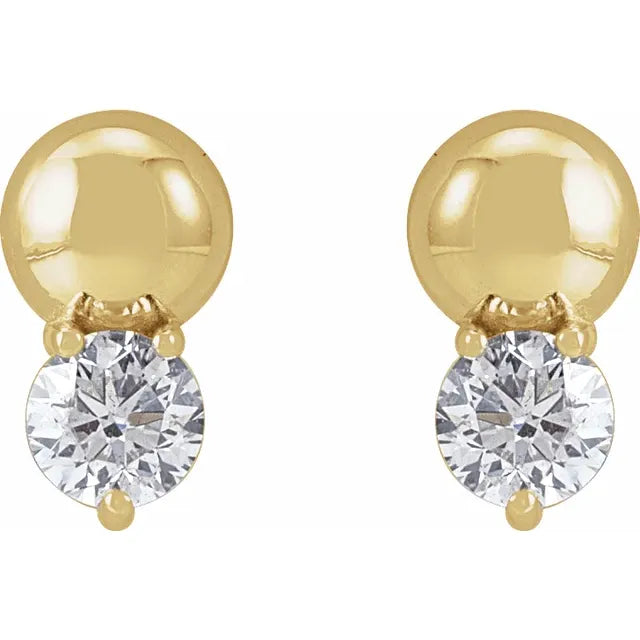 14k Yellow Gold 1/3 Carat Lab Grown Diamond Earrings with Gold Bead Accent