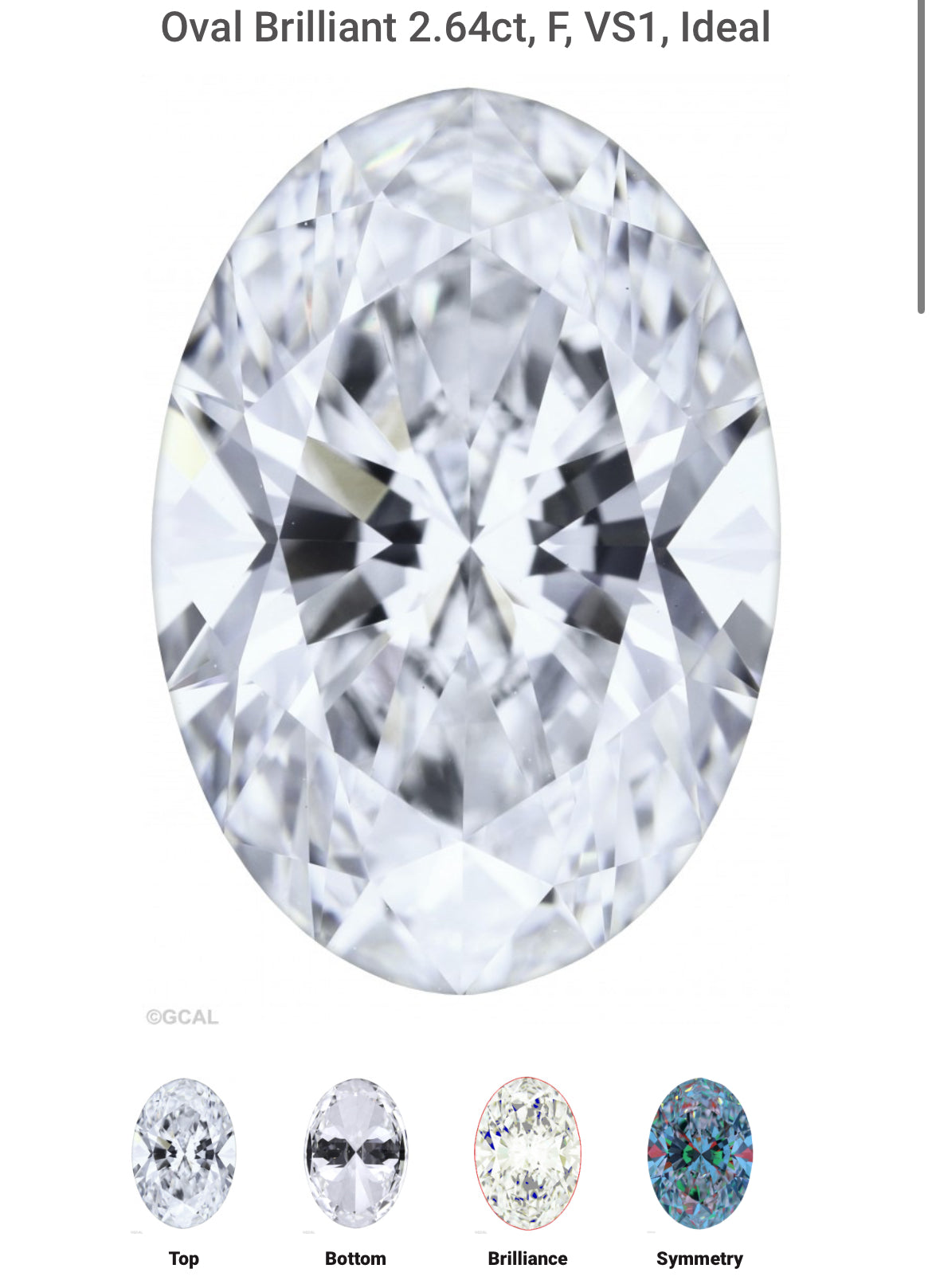 OVAL 2.64 Carat Lab Grown Diamond, Color F , Clarity VS1, LG321862776 Diamond Report- TRIPLE EXCELLENT