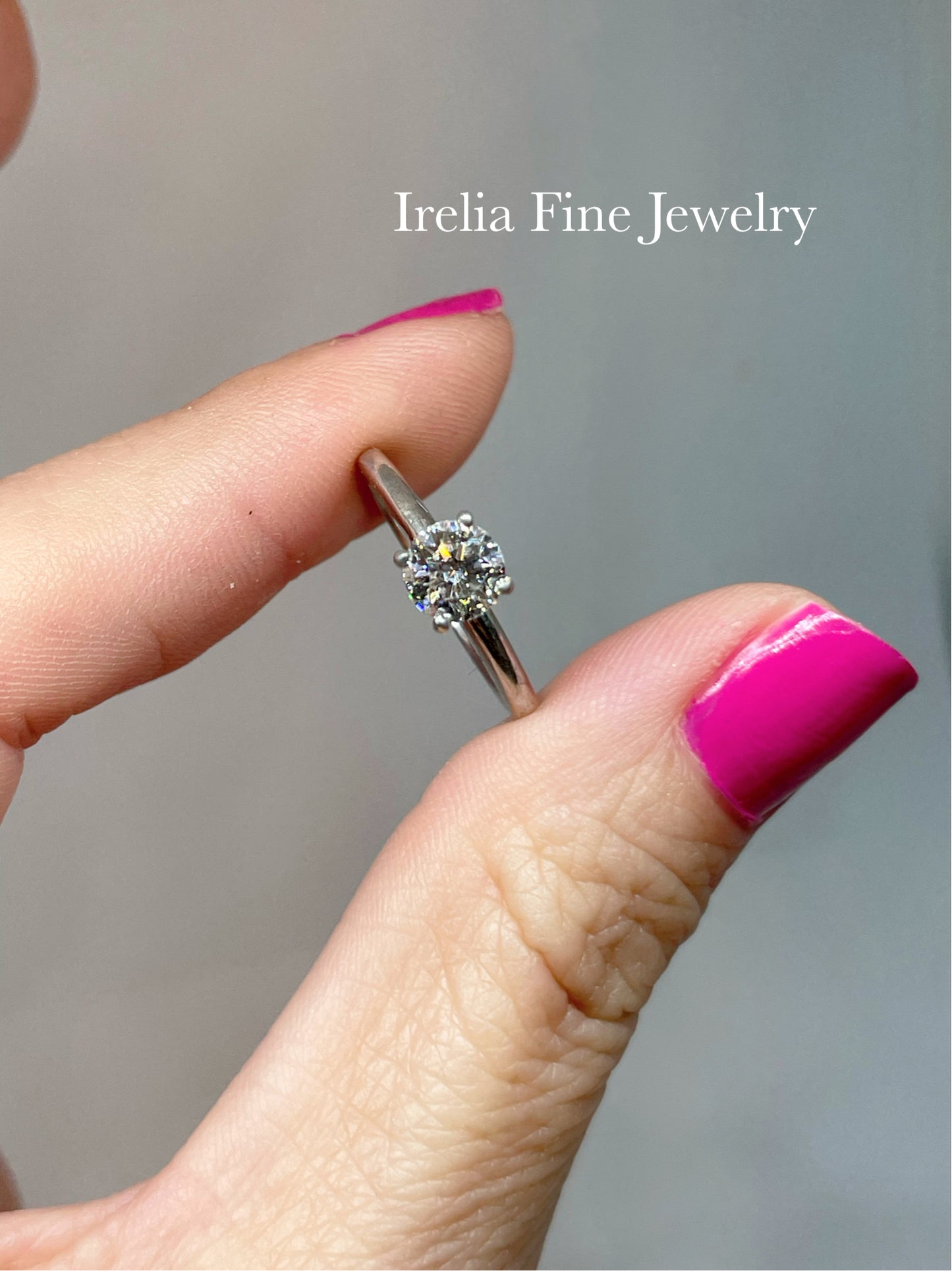 10k White Gold Petite Solitaire with .60 Carat ROUND Lab Diamond Color F+