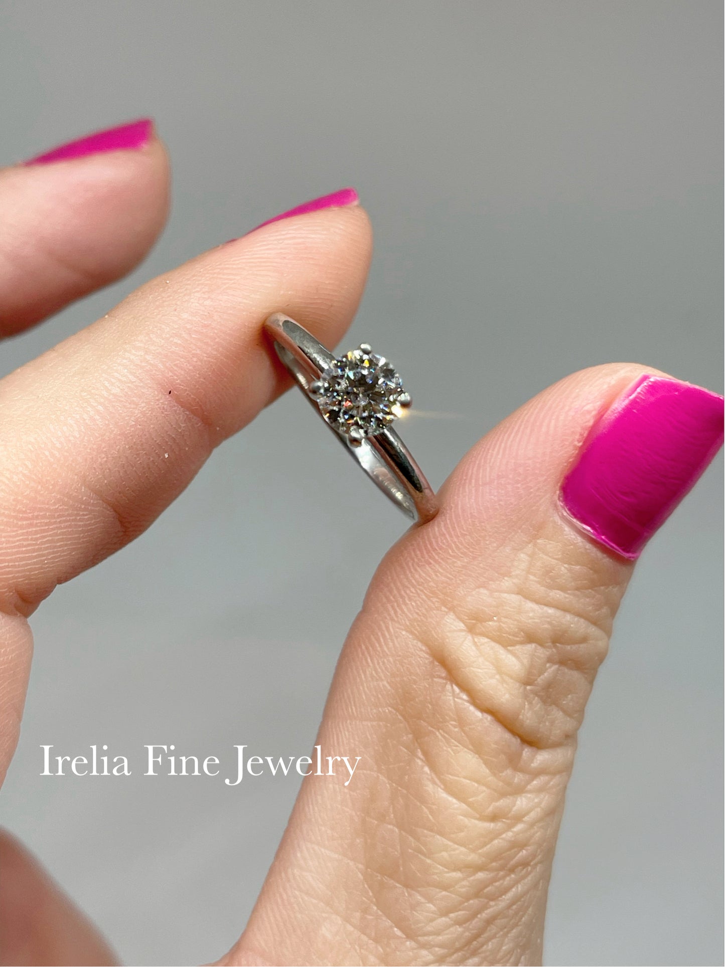 10k White Gold Petite Solitaire with .60 Carat ROUND Lab Diamond Color F+