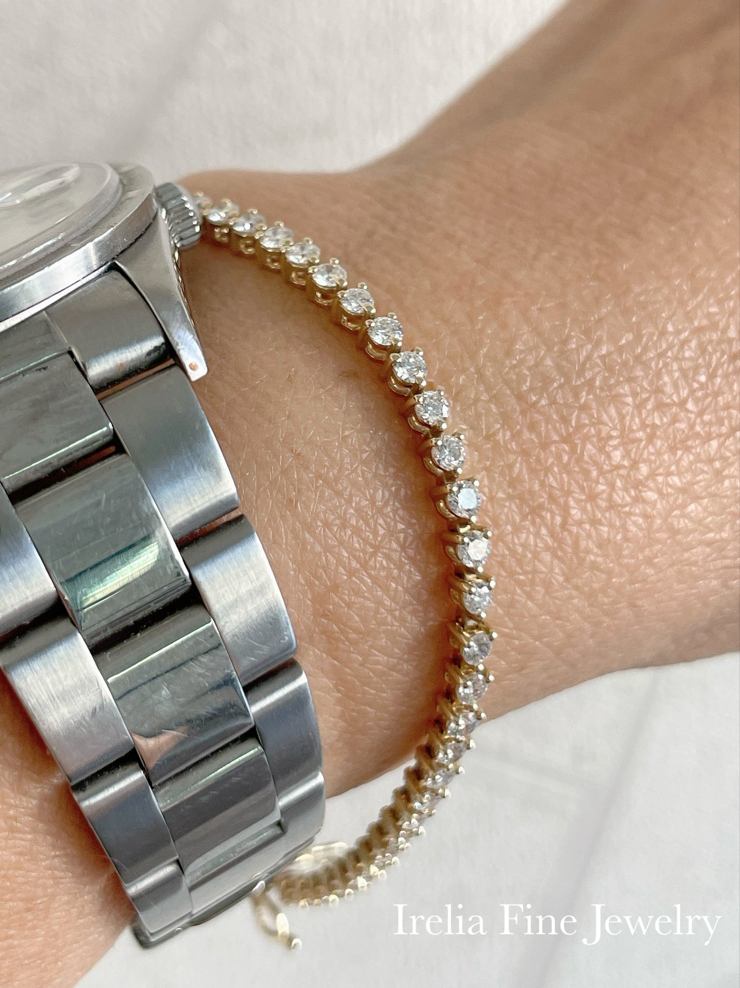 14k Yellow Gold 3.00 Carat Lab Diamond Bracelet with 3 Prong Setting