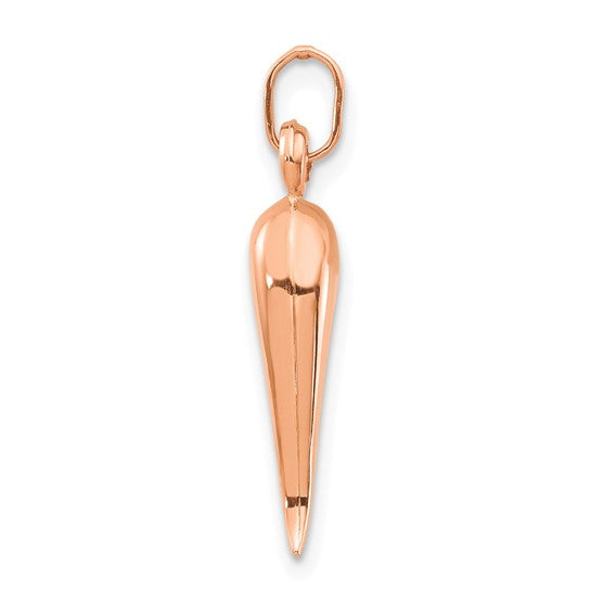 14k Rose Gold 3D Italian Horn Charm, size 25 x 5 mm