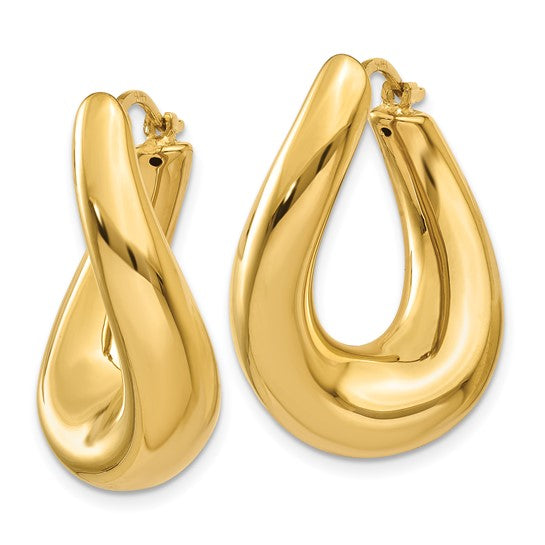 14k Yellow Gold Twisted Oval Hoop Earrings