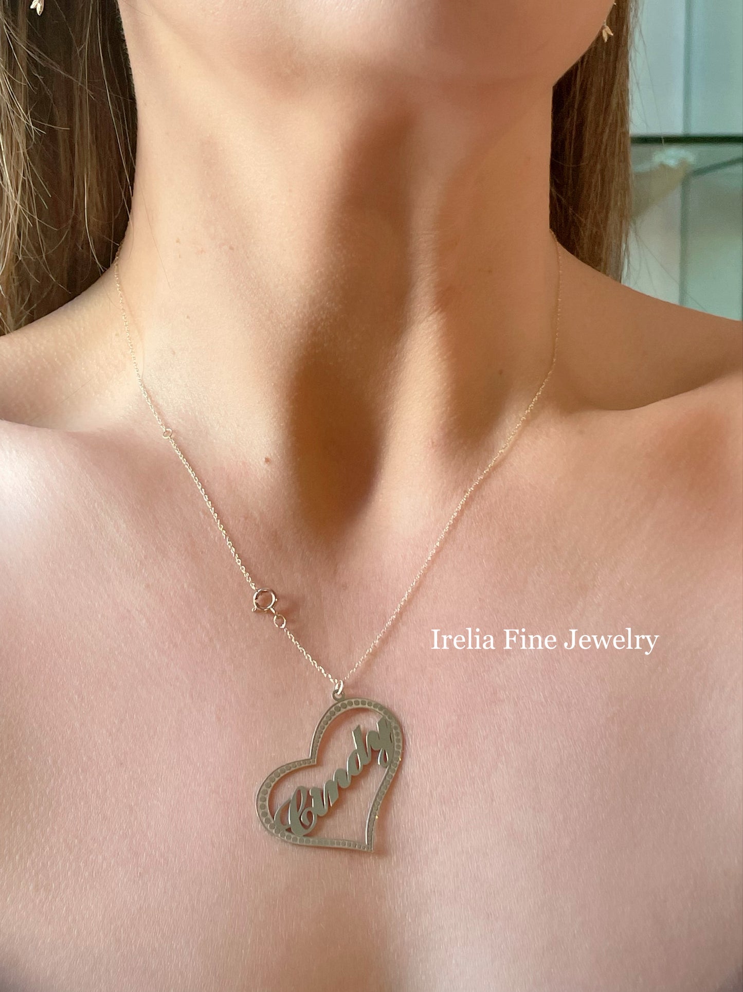 14k Yellow Gold Scripted Heart Nameplate Necklace, comes with 14k Gold 18" inch Chain