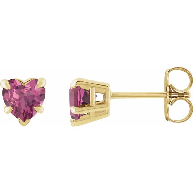 14K Yellow Natural Pink Tourmaline Stud Earring