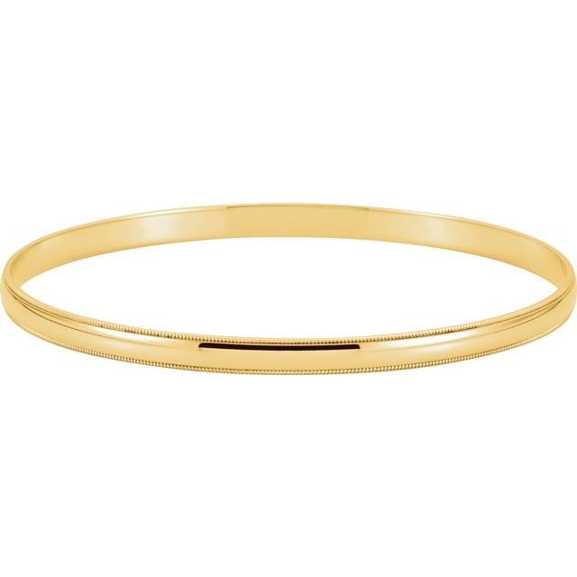 14K Yellow 4 mm Milgrain Edge Bangle Bracelet, Size 7 1/5 inches
