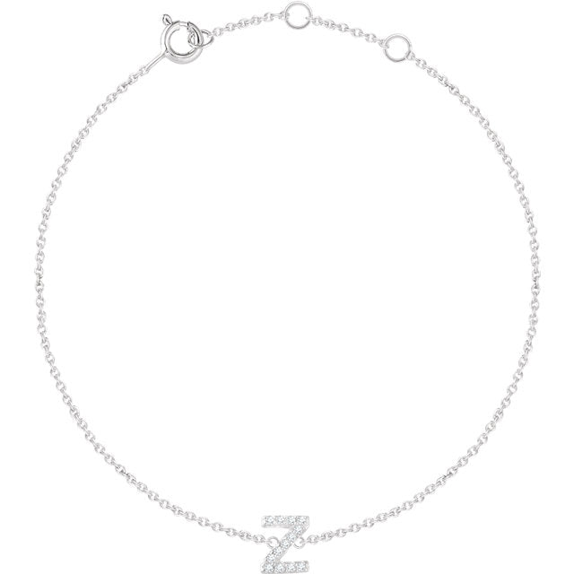 14k White Gold Diamond Initial Bracelet