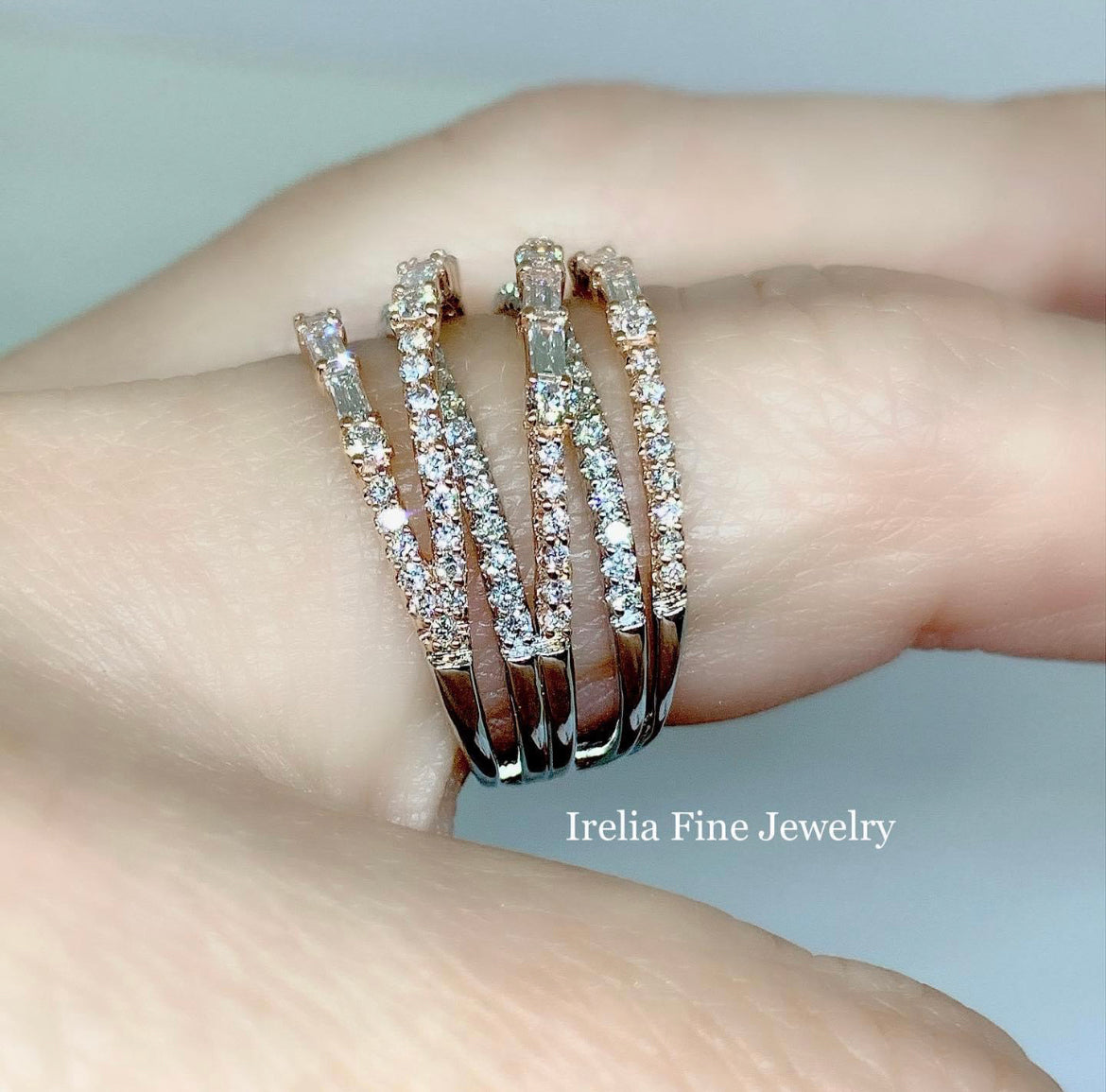 14K White & Rose Gold 1 CTW Diamond Overlapping , Negative Space Ring, Size 7