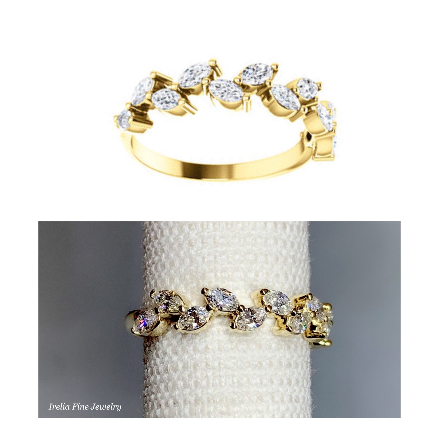 14K Gold 5/8 CTW Crown Leaf Diamond Anniversary Band or Stackable Ring