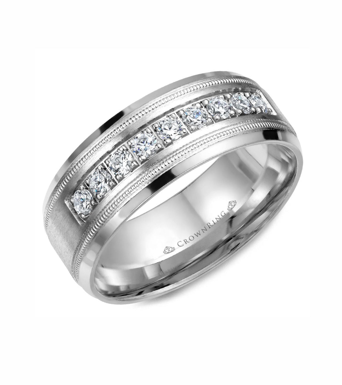 CrownRing Collection - 14k White Gold 8 mm Polished Band with .45ct Diamond