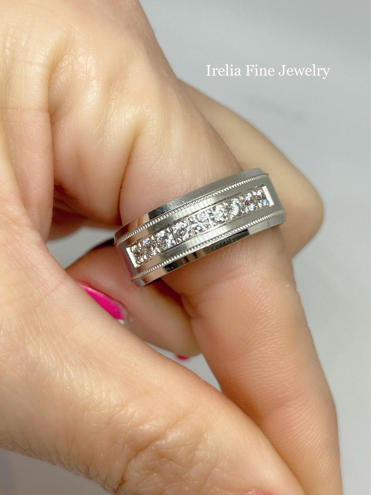 CrownRing Collection - 14k White Gold 8 mm Polished Band with .45ct Diamond