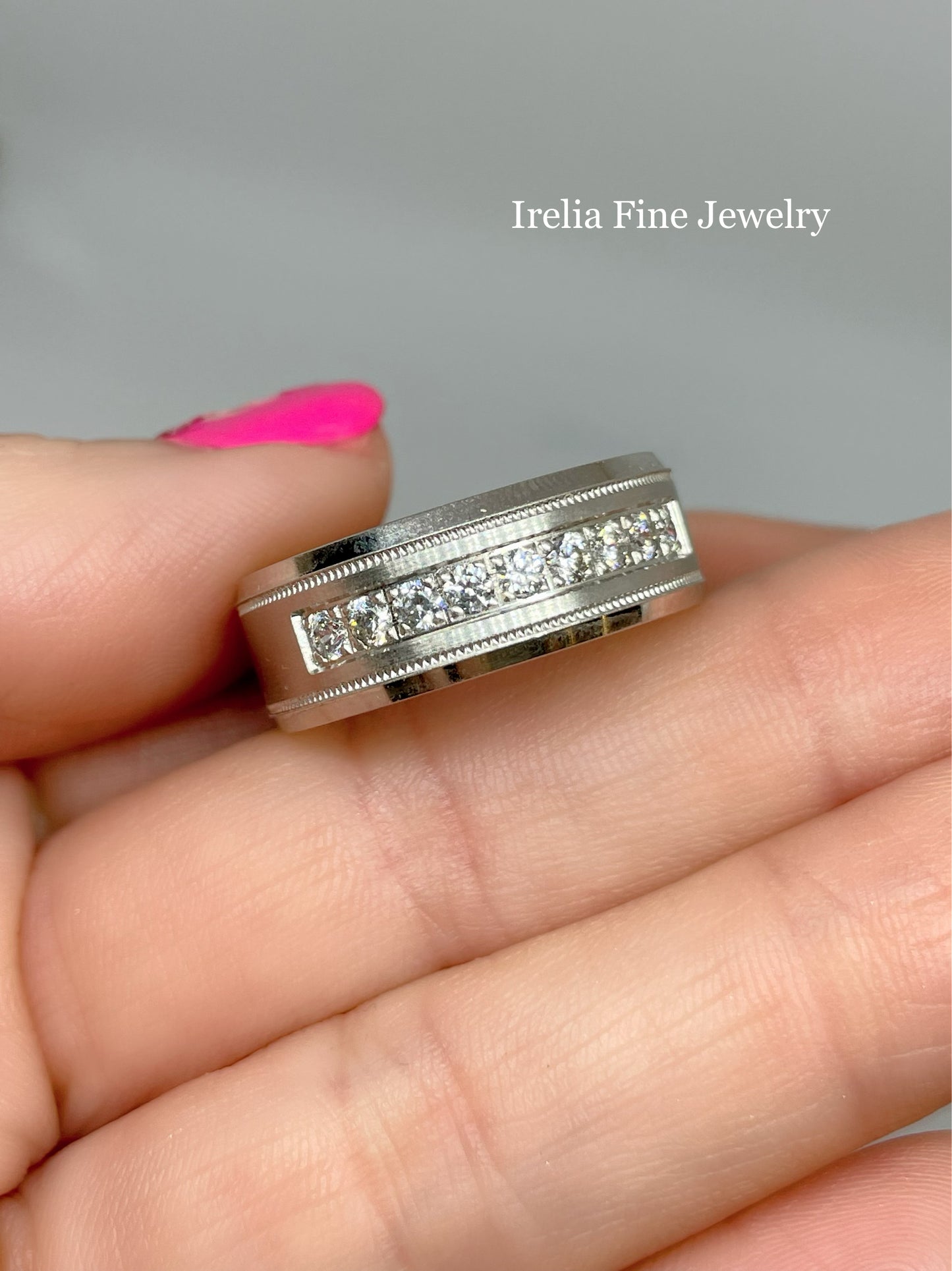 CrownRing Collection - 14k White Gold 8 mm Polished Band with .45ct Diamond