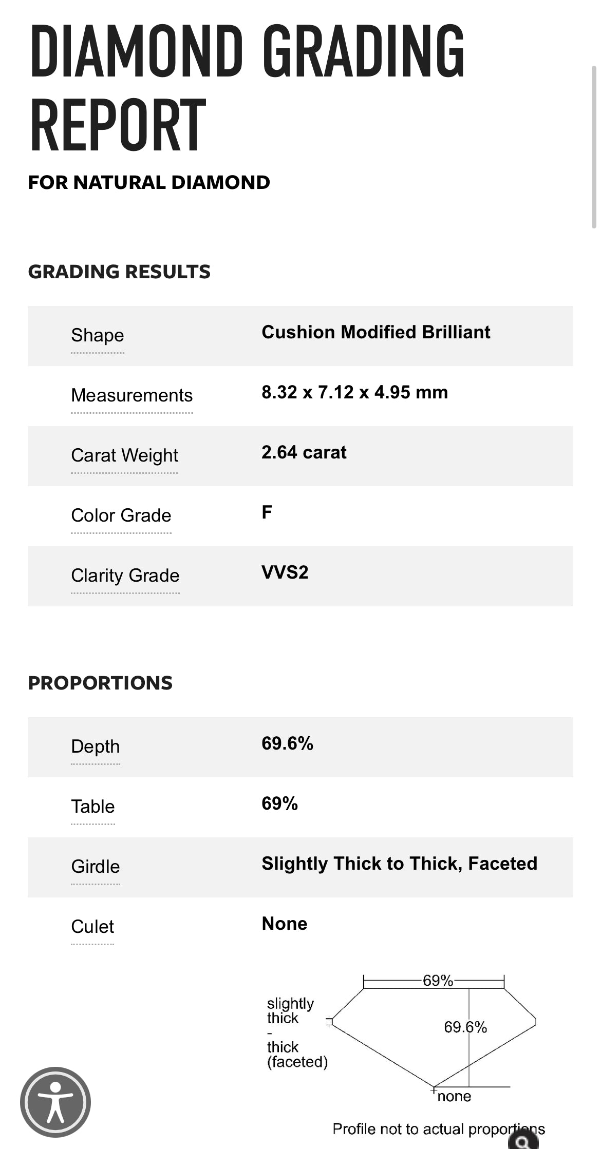 2.64 Carat Cushion Cut Diamond , F , VVS2 GIA Diamond Report 2236687638 Total PRICE $36,710 / DEPOSITED NEEDED