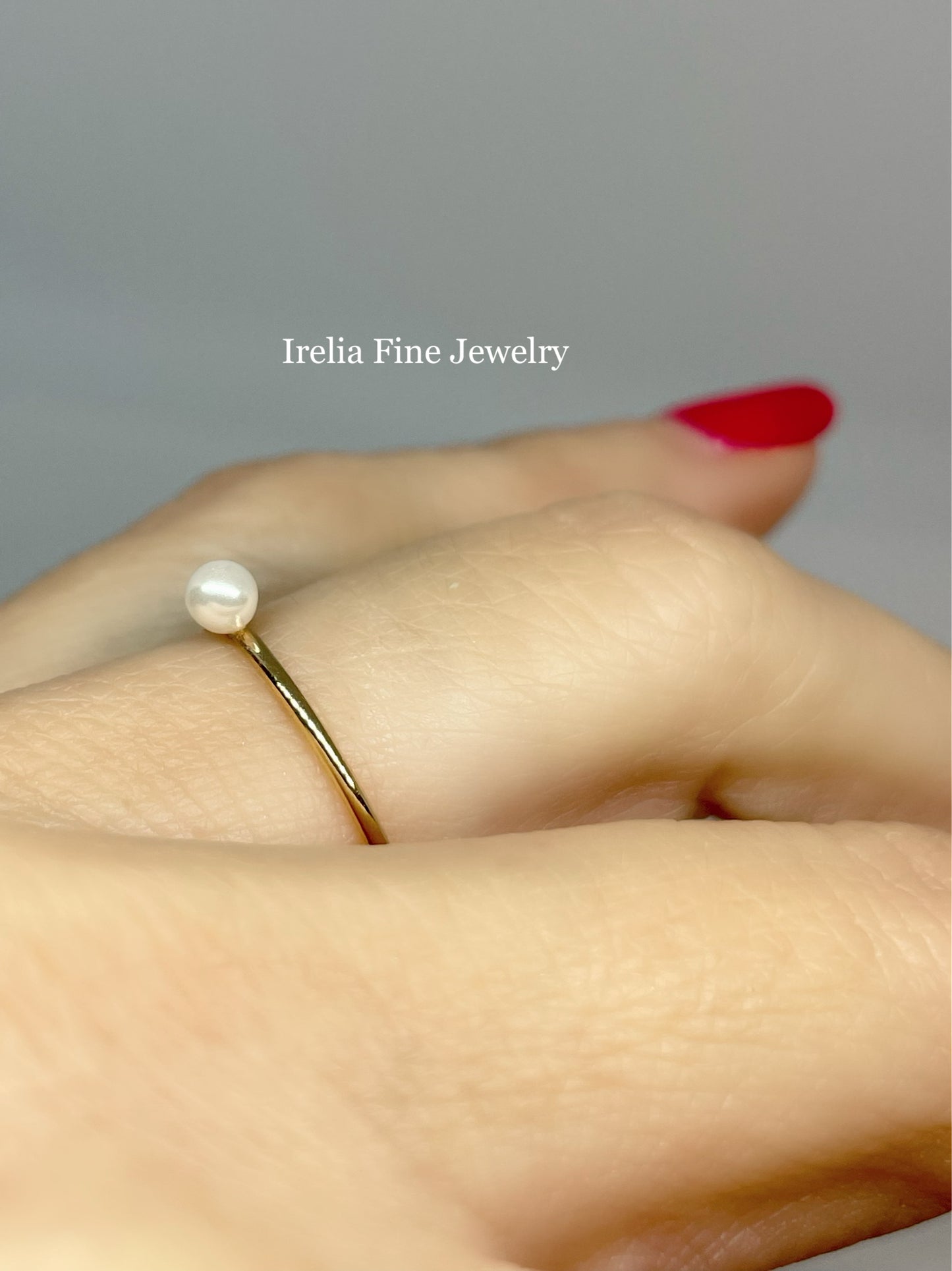 14k Yellow gold Skinny Stackable with Pearl, Size 6