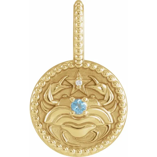 14k Yellow Gold Diamond and Gemstone Zodiac Pendants