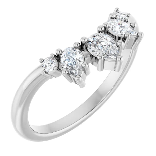 14k White Gold 3/4 Lab Diamond Contoured Band -