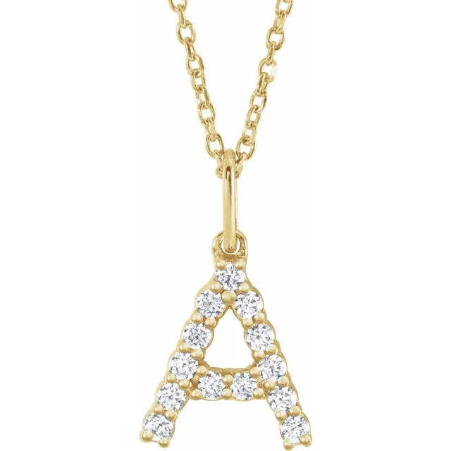 14k Yellow Gold Initial Letters with 1/5 Lab Grown Diamonds , Comes with Adjustable 14k Gold chain