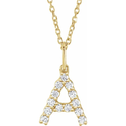 14k Yellow Gold Initial Letters with 1/5 Lab Grown Diamonds , Comes with Adjustable 14k Gold chain