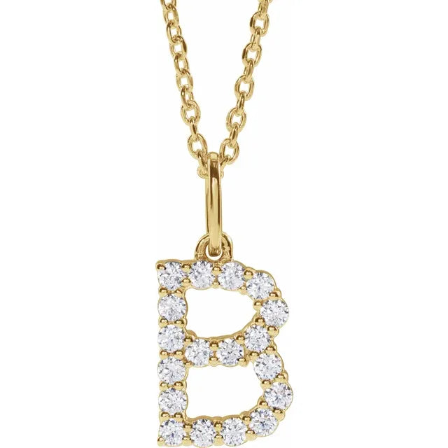14k Yellow Gold Initial Letters with 1/5 Lab Grown Diamonds , Comes with Adjustable 14k Gold chain