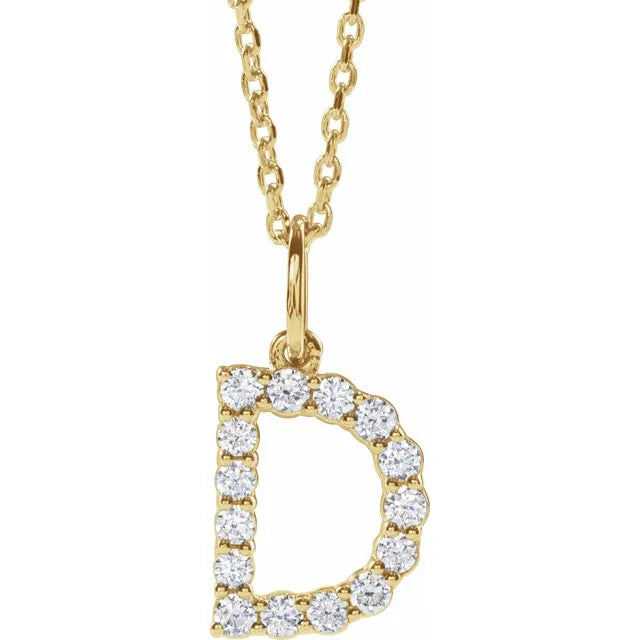 14k Yellow Gold Initial Letters with 1/5 Lab Grown Diamonds , Comes with Adjustable 14k Gold chain