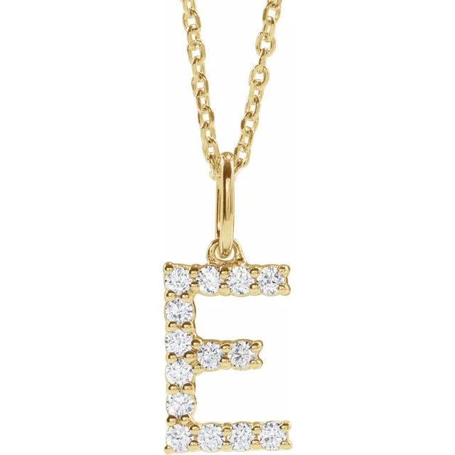 14k Yellow Gold Initial Letters with 1/5 Lab Grown Diamonds , Comes with Adjustable 14k Gold chain