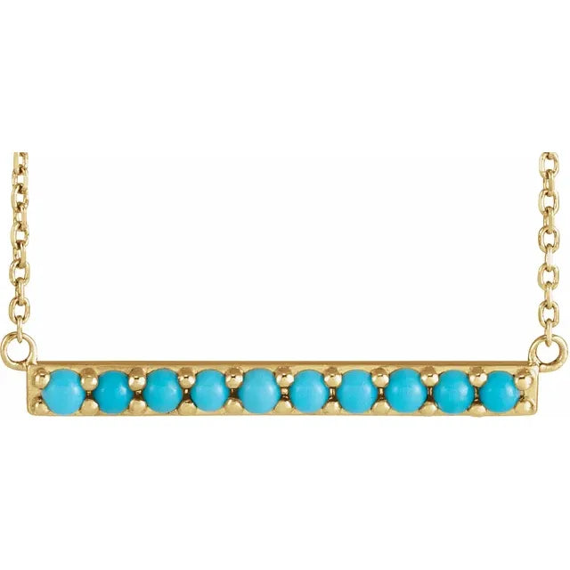 14K Yellow Gold Bar Pendant with Cabochon Natural Turquoise , Comes with 18" Necklace