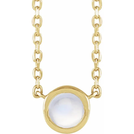 14K Yellow Gold Natural Rainbow Moonstone Cabochon, comes with 14k Yellow gold adjustable chain
