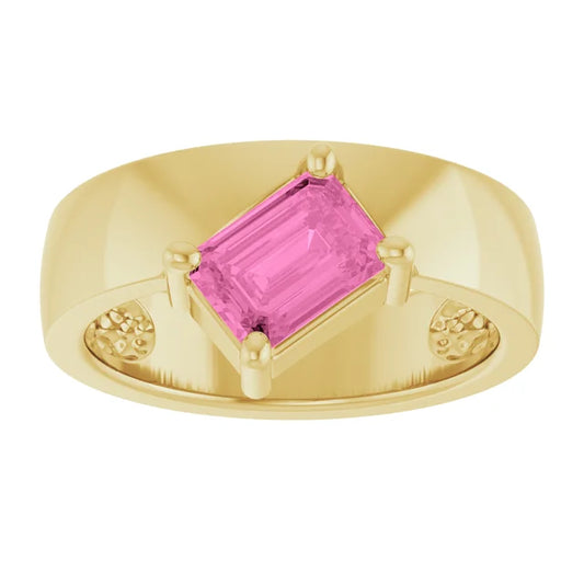 14K Yellow Pink Sapphire Asymmetric Solitaire Ring- Lab-Grown