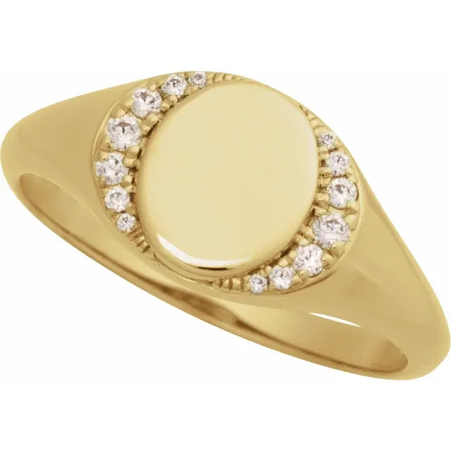 14K Yellow Gold Engravable 1/10 CTW Natural Diamond Signet Ring, Ring Size 7