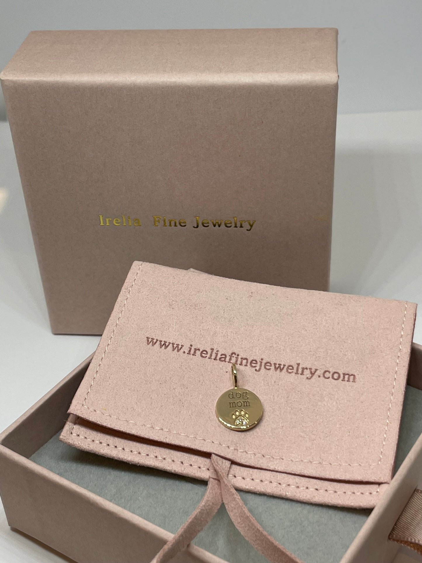 14K Yellow Gold Dog Mom Paw Pendant , .01 carat natural Diamonds