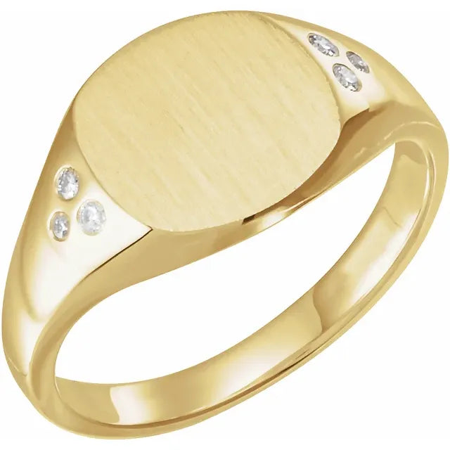14K Yellow Gold Engravable 1/10 CTW Natural Diamond Signet Ring, Ring Size 7
