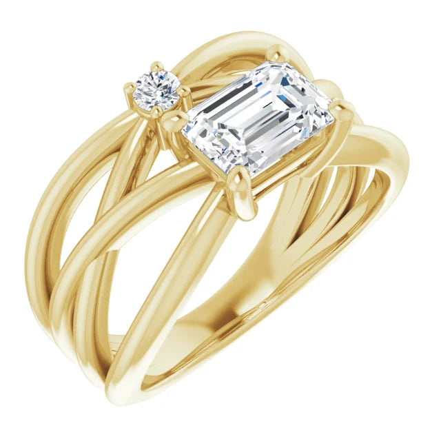 Customizable Collection : Bypass Emerald Cut Lab Diamond 14k Yellow Gold - MADE TO ORDER