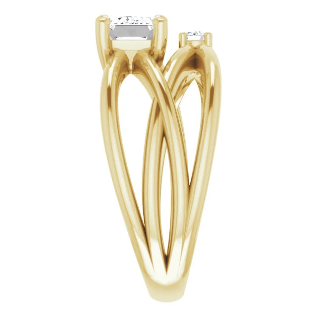 Customizable Collection : Bypass Emerald Cut Lab Diamond 14k Yellow Gold - MADE TO ORDER