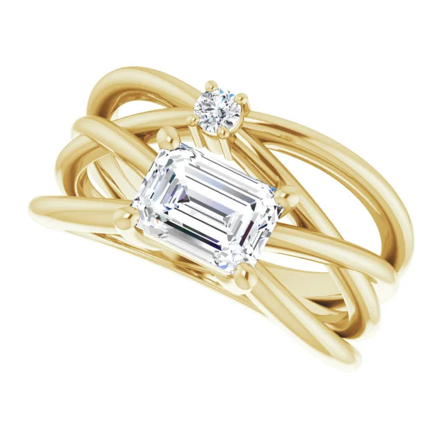 Customizable Collection : Bypass Emerald Cut Lab Diamond 14k Yellow Gold - MADE TO ORDER