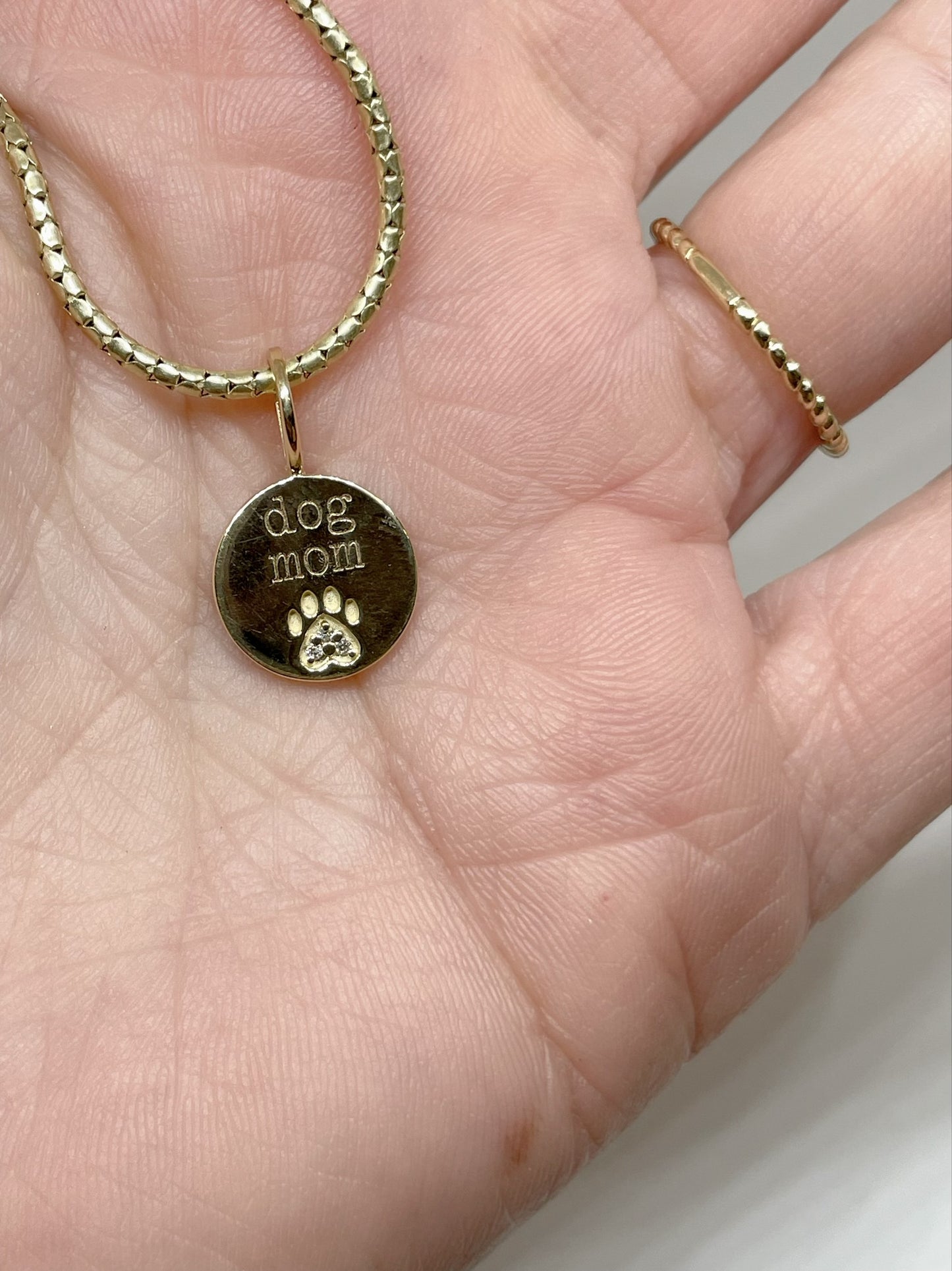 14K Yellow Gold Dog Mom Paw Pendant , .01 carat natural Diamonds