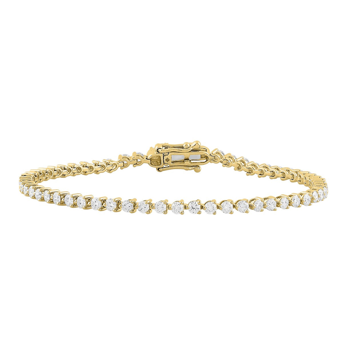 14k Yellow Gold 3.00 Carat Lab Diamond Bracelet with 3 Prong Setting
