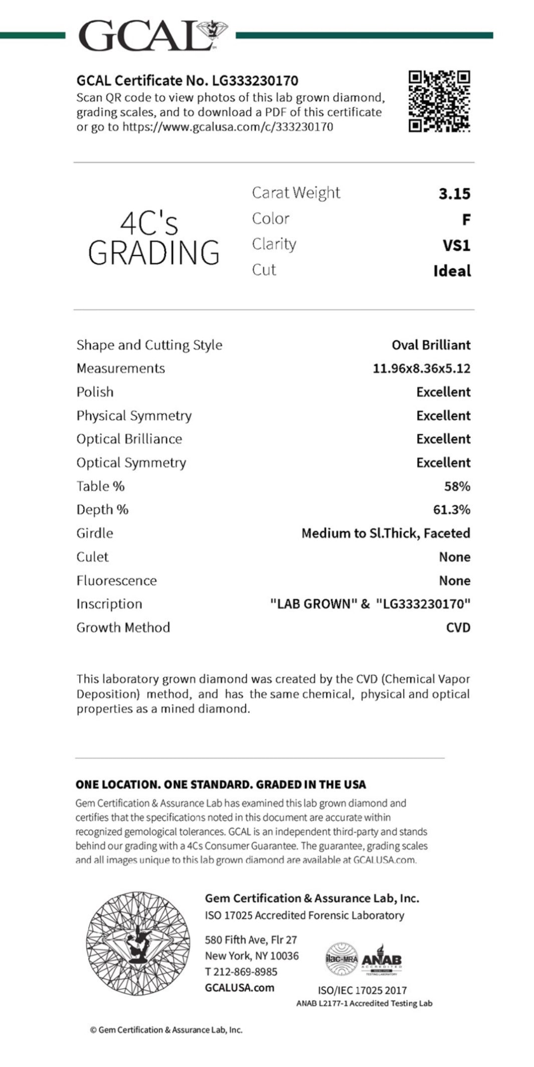 3.15 Carat Lab Grown Diamond,