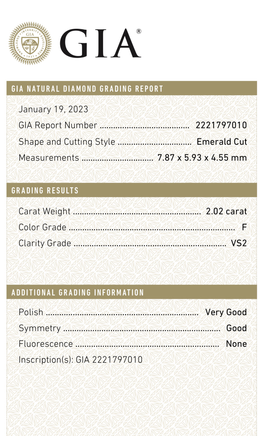 2.02 Carat Emerald Cut Diamond F , VS2 , GIA CERTIFICATE 2221797010 1.50 Carat Asscher Cut Diamond G , S1 , GIA CERTIFICATE 12744461  Total PRICE $20,990.00/ DEPOSITED REQUESTED