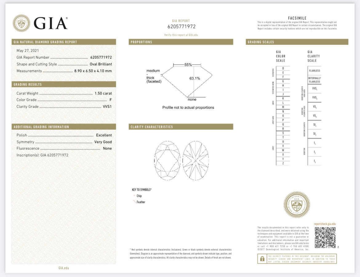 1.50 Carat Oval Cut Diamond F , VVS1 , GIA Certified 6205771972 1.50 Carat Asscher Cut Diamond G , S1 , GIA CERTIFICATE 12744461  Total PRICE $17980/ DEPOSITED REQUESTED