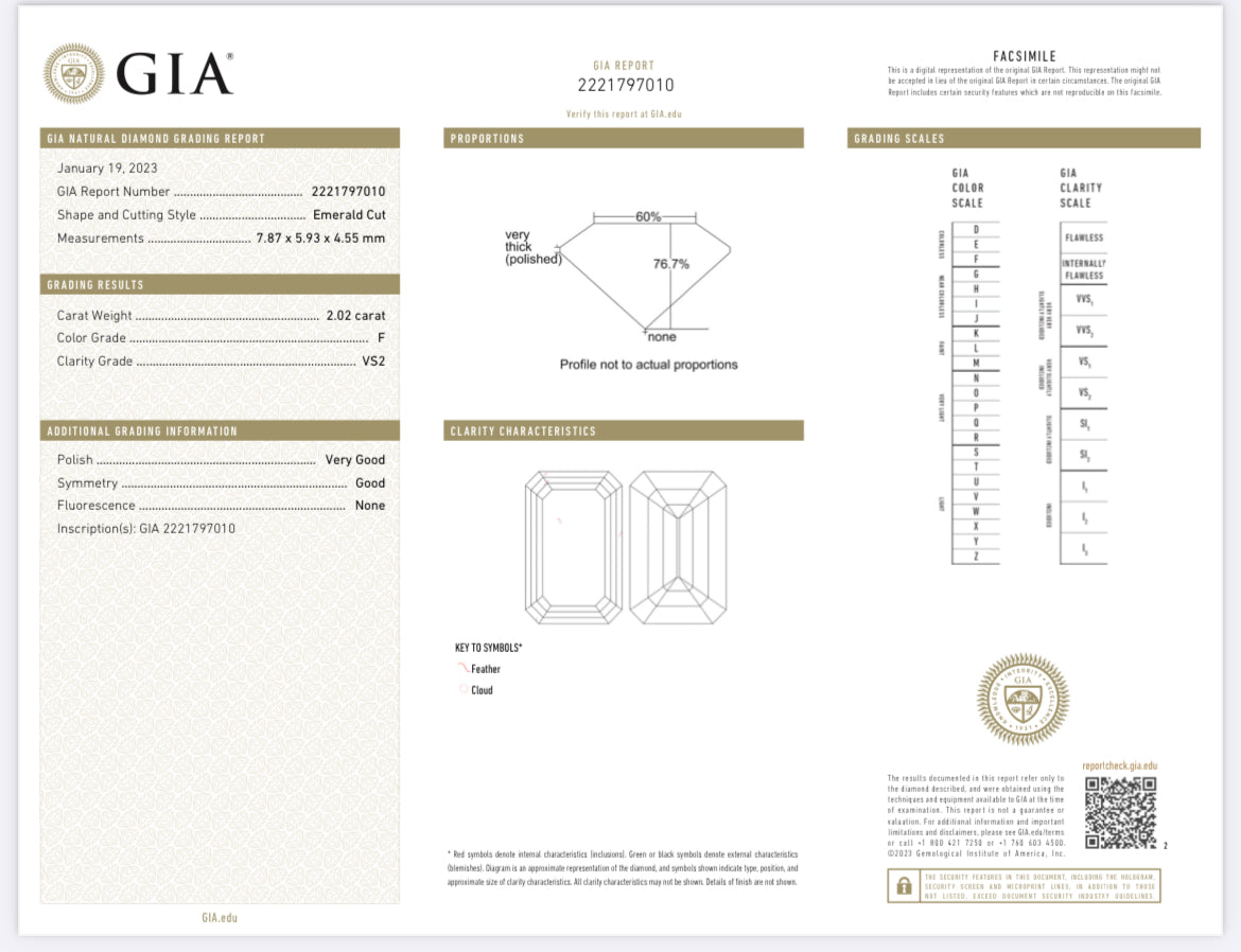 2.02 Carat Emerald Cut Diamond F , VS2 , GIA CERTIFICATE 2221797010 1.50 Carat Asscher Cut Diamond G , S1 , GIA CERTIFICATE 12744461  Total PRICE $20,990.00/ DEPOSITED REQUESTED