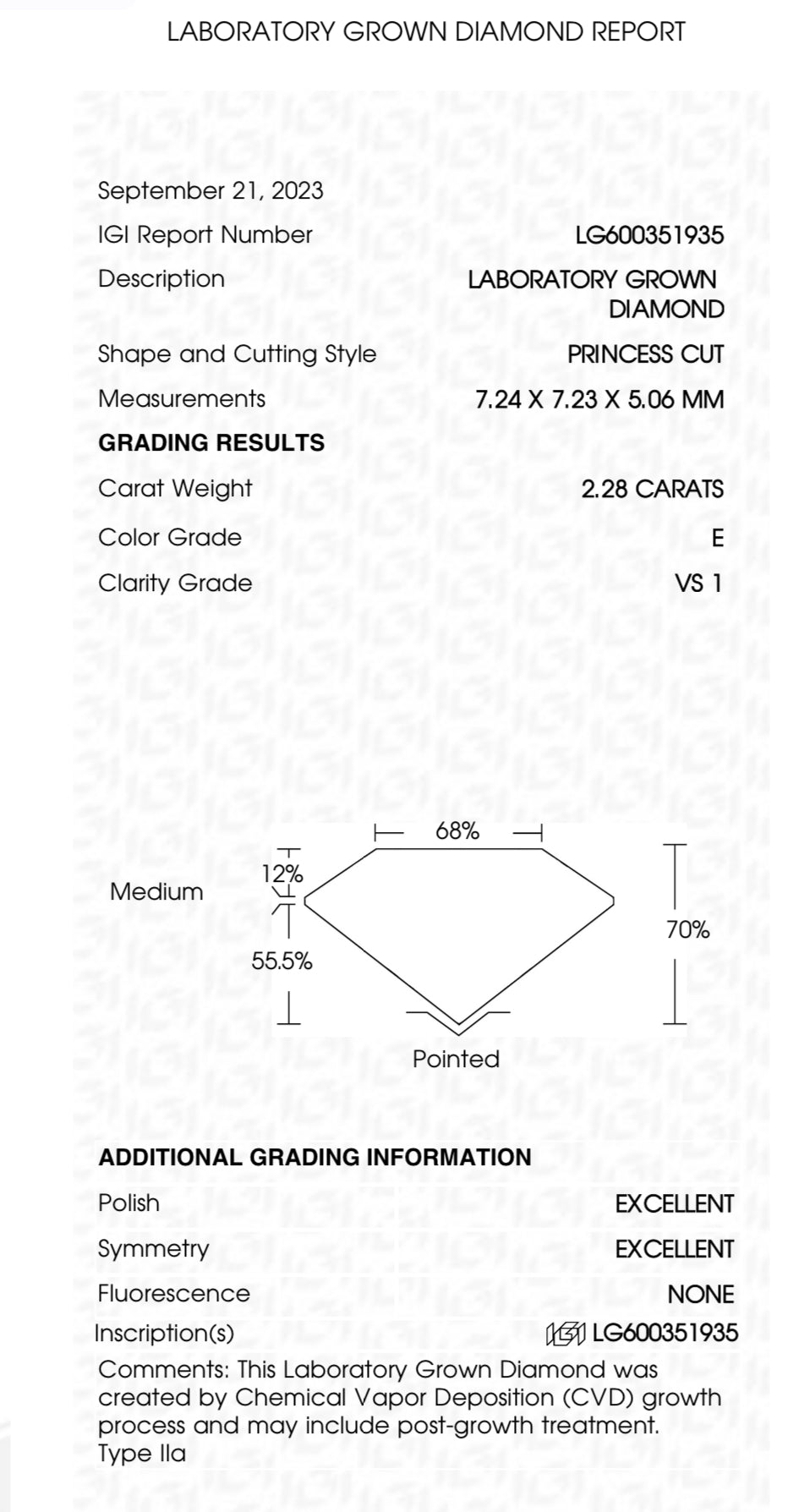2.00 Lab Grown Princess Cut Diamond