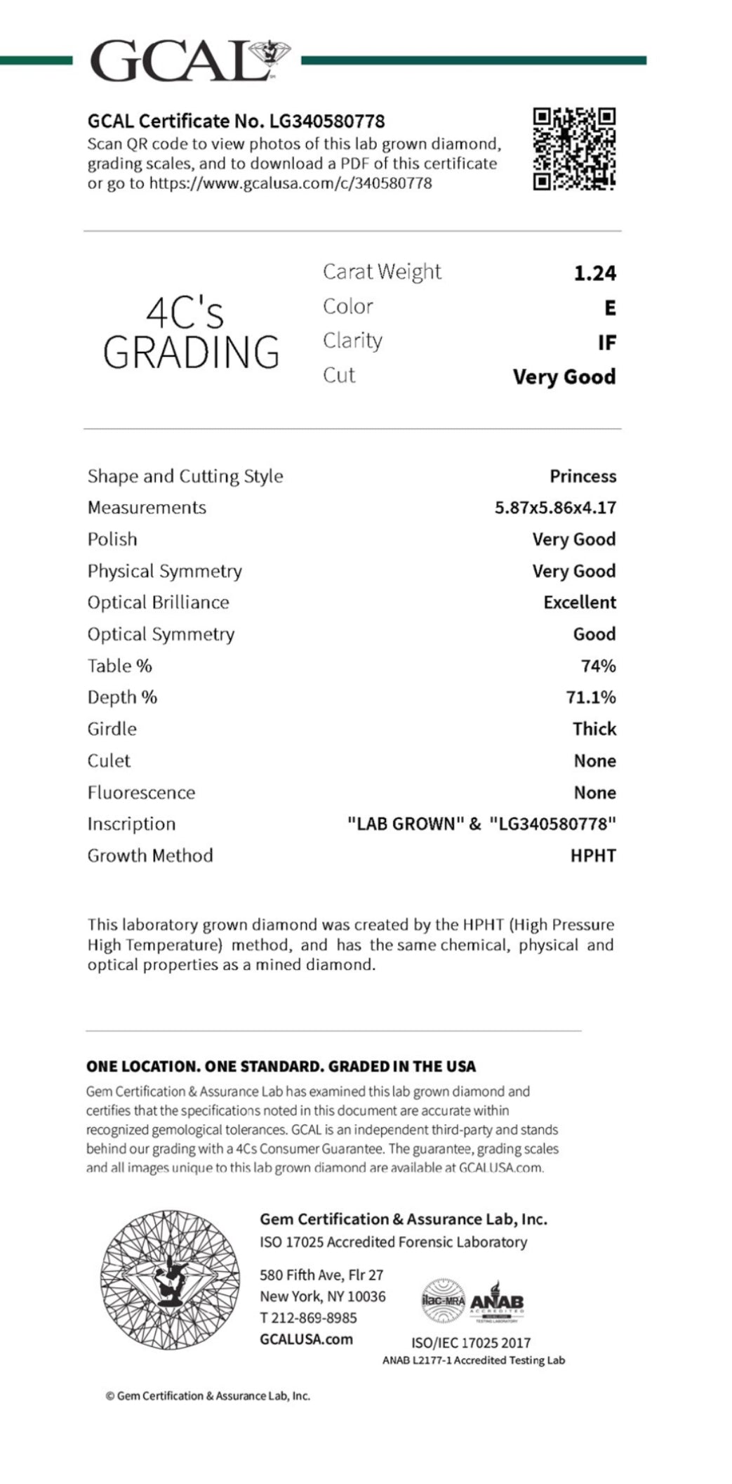 1.24 Lab Grown Princess Cut Diamond