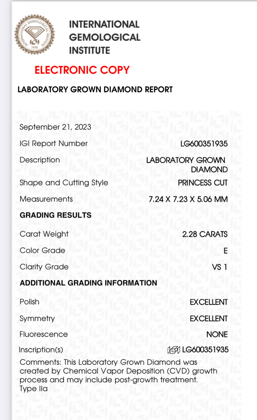 2.00 Lab Grown Princess Cut Diamond
