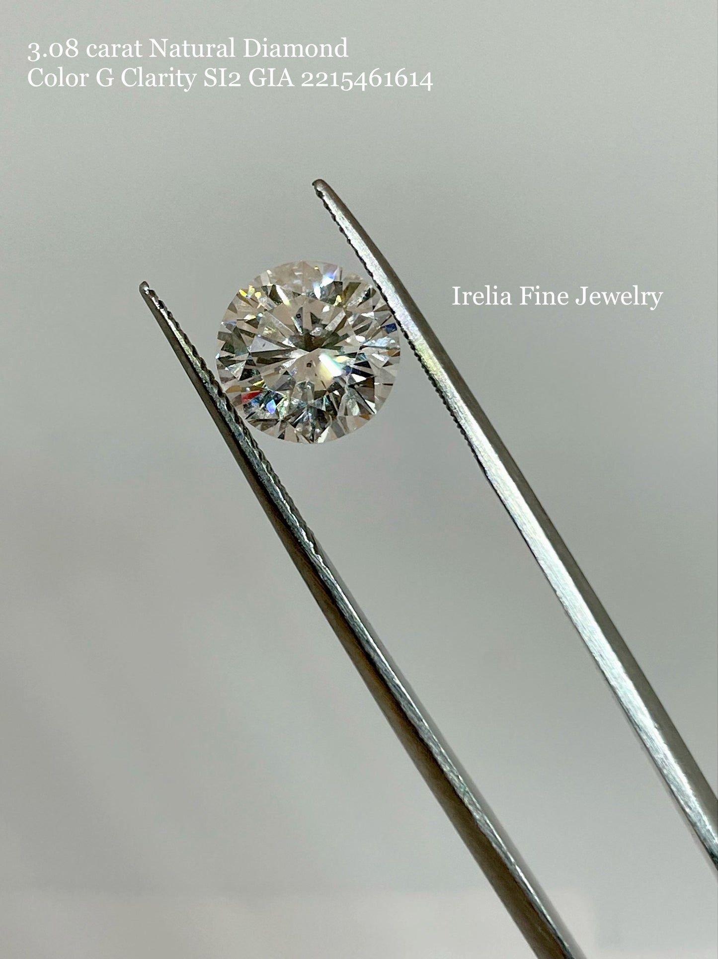 3.08 Carat Natural Round Diamond , Color G , Clarity SI2- GIA 2215461614
