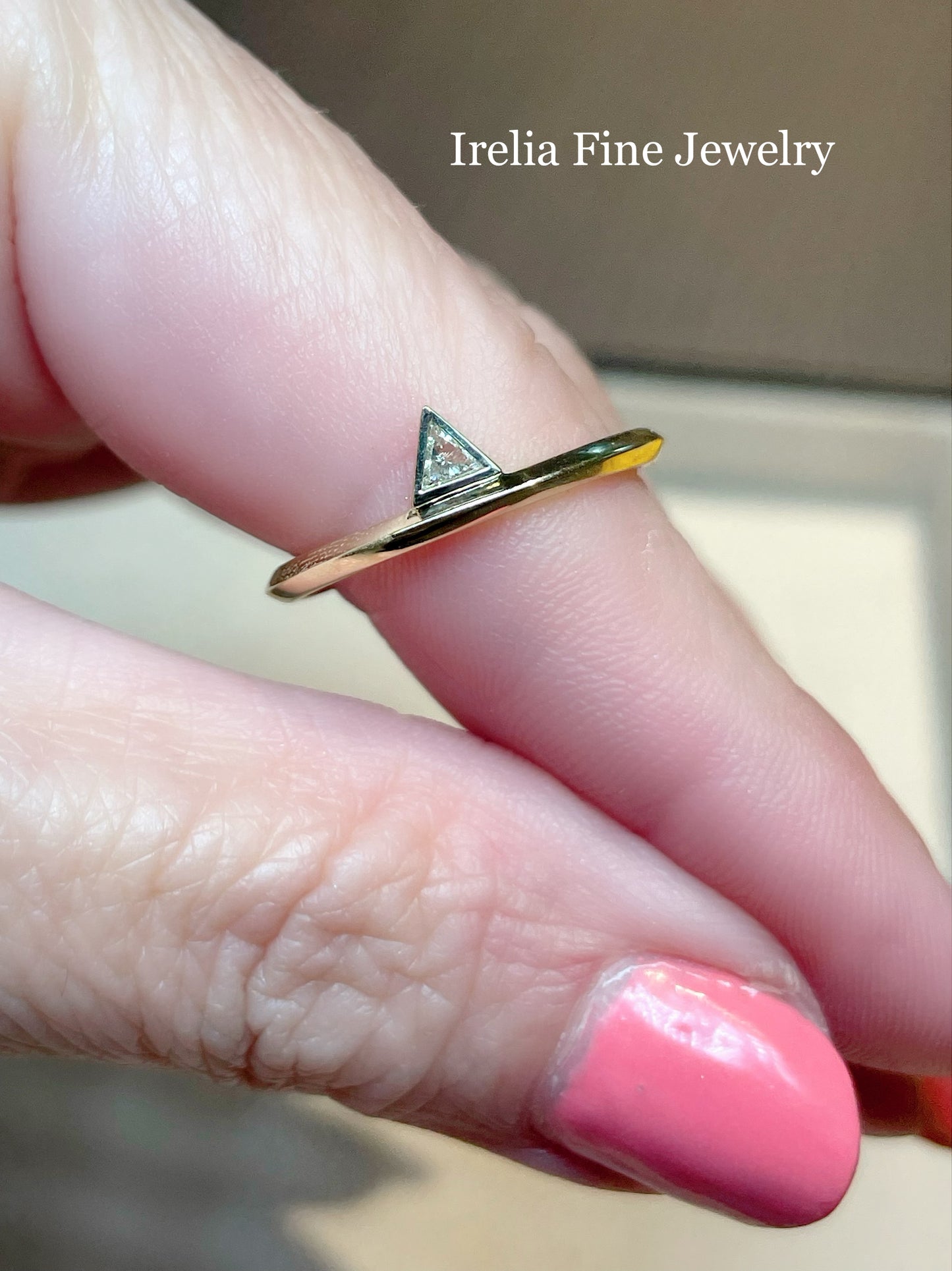 14K Yellow Gold .06 CT Natural Trillion Diamond Stackable OR Wedding Band  - Size 7