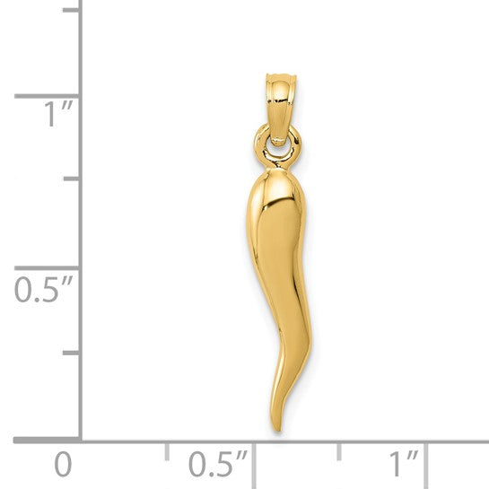 14k 3D Italian Horn Charm, size 25 x 5 mm , with Bail